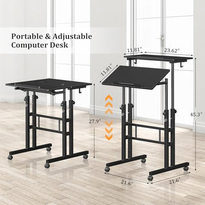 Enayplon Small Standing Desk with Wheels, Mobile Stand Up Desk, Portable Standing Table on Wheels for Walking Pad, Rolling Computer Desk Adjustable Height, Tall Table - color: Black