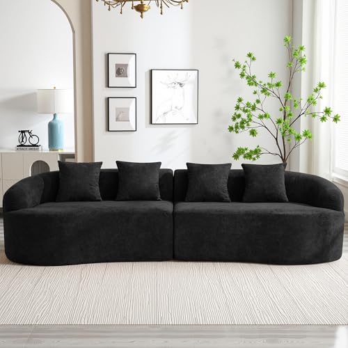 110" Boneless 4 Seater Sofa Couch, Modern Oversized Curved Cloud Sofa, Chenille 4-Seater Deep Seat Sectional Couches for Living Room, No Assembly, Black - color: Black, size: 4-Seater Sofa
