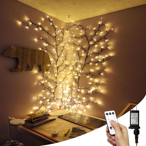 NIDISETPJAS 2Pcs Enchanted Willow Vine Lights with Remote, Christmas Swags Decorations Indoor Room Decor, 18 Branches 144 LEDs Lighted Willow Vine Lights for Walls Bedroom Home Decor - color: Brown, size: 2 Pcs