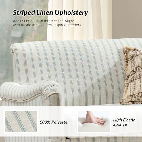 HULALA Home 50.5" Loveseat Sofa with Stripe Pattern, 2 Seater Sofa, Blue | Comfy Upholstered Couch, with Solid Wood Spindle Legs and Rolled Wide Armrests, Loveseat Couch for Living Room Bedroom - color: Blue, size: 2-Seater Loveseat