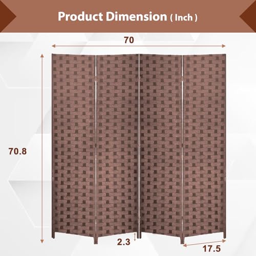 Room Divider Wall Divider 6FT 4 Panels Wood Mesh Hand-Woven Indoor Room Screen Folding Portable Partition Screen, Brown - color: Brown