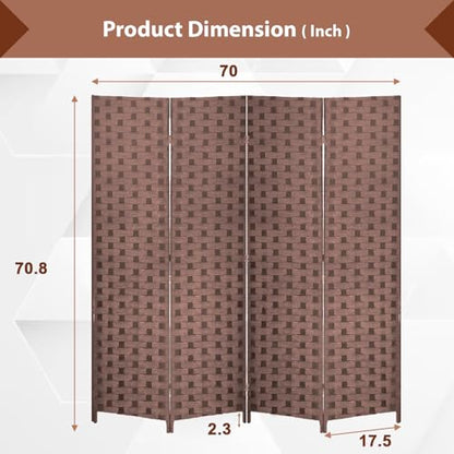 Room Divider Wall Divider 6FT 4 Panels Wood Mesh Hand-Woven Indoor Room Screen Folding Portable Partition Screen, Brown - color: Brown