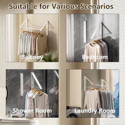 Clothes Drying Rack, Laundry Room Wall Mounted Retractable Clothes Hanger Drying Rack, Laundry Clothing Drying Rack Folding Indoor or Outdoor, Aluminium Dryer, 2pcs(White with 80cm bar) - color: White 2 Pack With Rod
