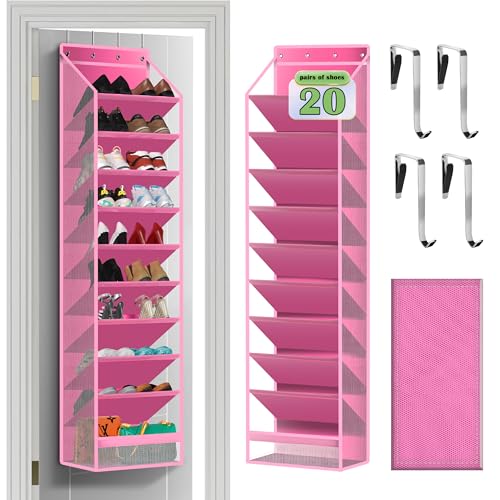10 - Pocket Over - the - Door Hanging Shoe Organizers & Rack, Made of Sturdy 600D Oxford + Non - Woven Fabric, Space - Saving Storage for Shoes, Boots & More (Pink) - color: Pink