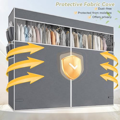 Raybee Clothes Rack with Cover, Heavy Duty, 1150lbs Capacity, Adjustable | 76" W Freestanding, Zipper Dust Cover, 5 Rods & 6 Shelves, Tool-Free Assembly, Space-Saving for Closet, Bedroom, Black - color: Black, style: Clothing Rack with Cover