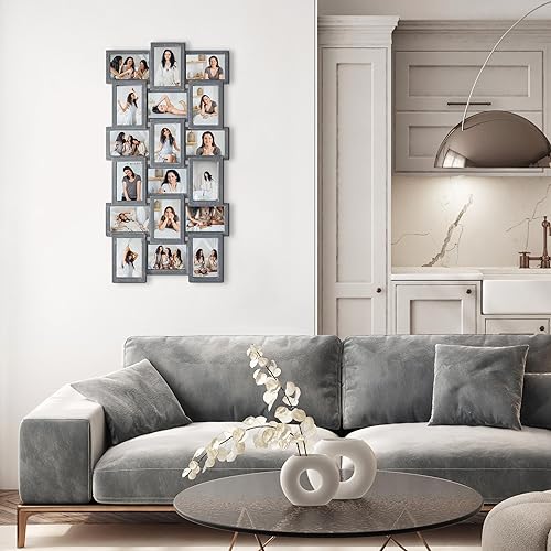 J.M.Deco Collage Picture Frames for Wall Decor, 18-Opening Reunion Family Friends Picture Frame Set, 4 x 6 Photo Frames Collage for Living Room Bedroom, Ashes - color: Ashes * 18 Opening