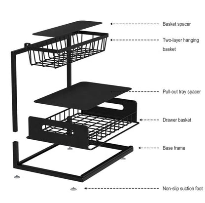 Highline Supply Under Sink Organizer, Kitchen Pantry Bathroom Organization | 2-Pack Organizer, Sliding Pull-Out Cabinet Organizing Rack, Metal Made for Durability, Black