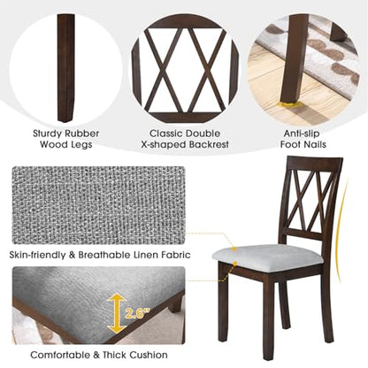 3Pcs Dining Set with Drop Leaf Dining Table and 2 X-Back Chairs, Solid Wood Kitchen Table Set for Small Place, Brown+Grey - color: Brown+grey