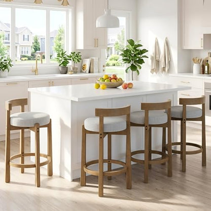 HEAH-YO Mid Century Modern Bar Stools Set of 2, 26.5" Counter Stools with Back, Farmhouse Linen Upholstered Barstools with Solid Wood Legs Bar Chairs for Kitchen Island Dining Room, Light Grey - color: 26.5" Light Grey Linen, size: Counter Height - Set of