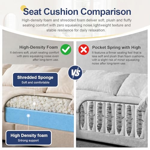 Oversized Cloud Couch Sectional Sofa for Living Room, Modular L Shaped Boneless Chenille Sofa with Chaise Lounge, Deep Seat Convertible Couch, Compressed No Assembly Floor Sofa (White)