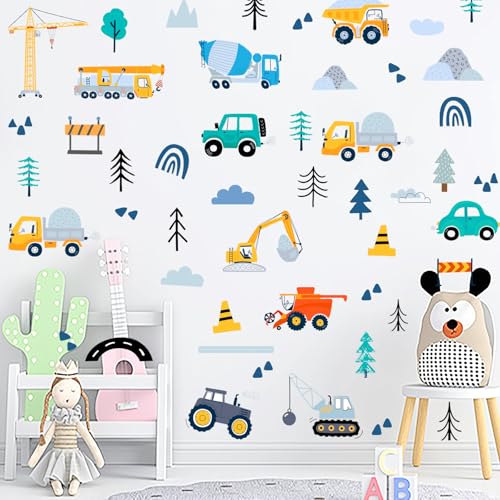 AOWDIAO Construction Vehicle Wall Decals – 90Pcs Reusable Peel and Stick Vinyl Stickers for Kids’ Room, Nursery & Playroom – Removable Truck Decoration for Boys & Toddlers - style: Construction Vehicle