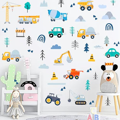 AOWDIAO Construction Vehicle Wall Decals – 90Pcs Reusable Peel and Stick Vinyl Stickers for Kids’ Room, Nursery & Playroom – Removable Truck Decoration for Boys & Toddlers - style: Construction Vehicle