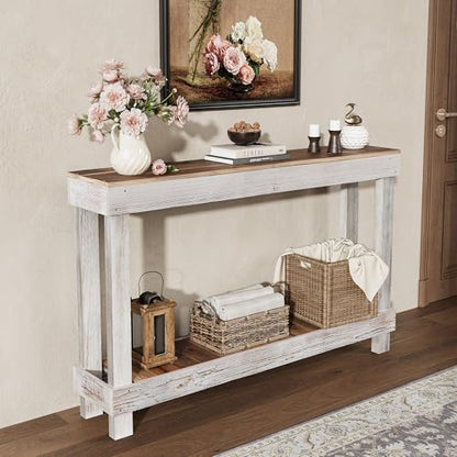 SMARTSTANDARD 46" Long Farmhouse Console Table, Solid Wood, Classic White | Console Sofa Table, Entryway Table for Hallway, Living Room, Entrance, 2 Tiers, Easy Assembly - color: Classic White, size: 46 Inch