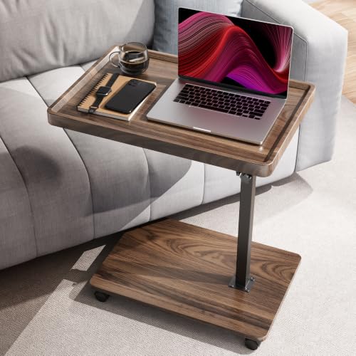 Large C-Shaped End Table, Swivel TV Tray, Couch Side Table Wood | Adjustable Height 360° Swivel, Slide Under Sofa, Multi-Use Couch/Bed/Overbed Table, Small TV Dinner Tray For Couch Dining - color: Light Walnut