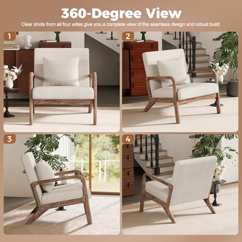 Modern Accent Chairs Set of 2,Upholstered Reading Arm Chair with Lumbar Pillow & Solid Wood Frame, Living Room Chairs, Breathable Linen,Beige - color: New Arrival - Beige, Linen, New Armrest, size: Set of 2