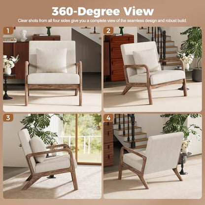 Modern Accent Chairs Set of 2,Upholstered Reading Arm Chair with Lumbar Pillow & Solid Wood Frame, Living Room Chairs, Breathable Linen,Beige - color: New Arrival - Beige, Linen, New Armrest, size: Set of 2