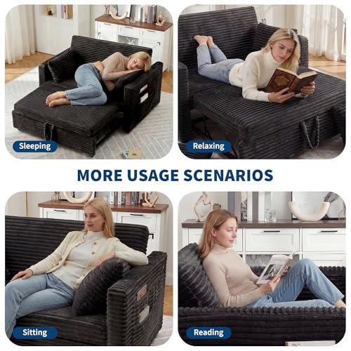 Garvee Loveseat Sleeper Sofa Bed, Pull Out Sofa Bed with Charging Ports | 55'', with Pull Out Couch and Adjustable Backrest, 2 Charging Stations, Side Pockets for Living Room, Dark Grey - color: Dark Grey