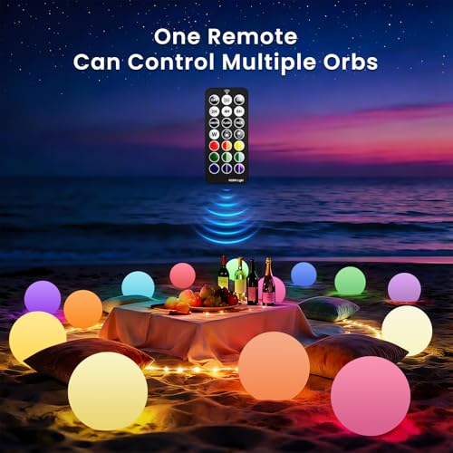 LOFTEK Pool LED Light Ball - 12-inch Sphere Lamp Rechargeable - 16 RGB Cool Lamp for Bedroom Ambient Lighting - Smart Night Light for Baby Nursery - Waterproof Light for Yard & Pool Decor, 1PCS - size: 12-inch