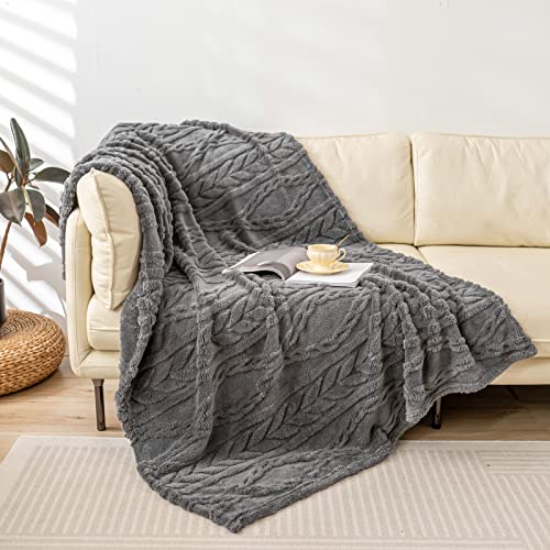 YUSOKI Sherpa Fleece Large Throw Blanket, Grey, 50"x65" | 3D Stylish Design,320GSM, Non-Shedding, Lightweight for All Season Use, stays fluffy after repeated washes, Perfect Gifts - color: Grey-(without Pillows), size: Throw (50" x 65")