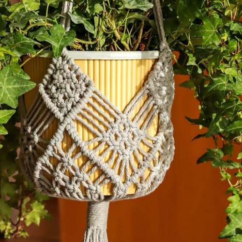 Hanging Planter with Patterns,2Packs Macrame Plant Hangers Indoor Macrame for up to 8 inch Pot Crochet Boho Plant Hanger Holder for Indoor Outdoor with 2S Shaped Stainless Steel Hooks (Gray) - color: Gray