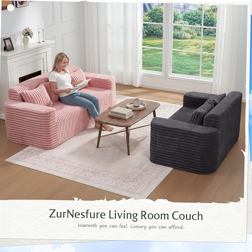 ZurNesfure Sofa Couch Loveseat Boneless Sofa with Pillow Darkgrey,Loveseat | No Assembly Need, Modern Couch with deep seat and Washable Cover Cloud Sofa for Living Room Bedroom Apartment - color: Stripe Darkgrey, size: Loveseat