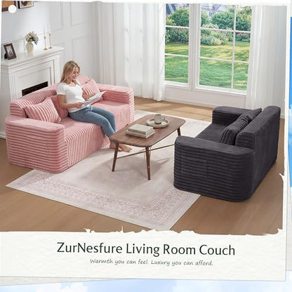 ZurNesfure Sofa Couch Loveseat Boneless Sofa with Pillow Darkgrey,Loveseat | No Assembly Need, Modern Couch with deep seat and Washable Cover Cloud Sofa for Living Room Bedroom Apartment - color: Stripe Darkgrey, size: Loveseat