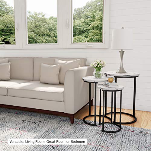 Lavish Home Round Nesting Tables Set of 3, Faux Marble Tabletop, White | 25”H / 22.5”H / 20.25”H Modern Side Tables, Space Saving Accent Table Set, for Living Room, Bedroom, Dorm or Home Office - color: White Marble