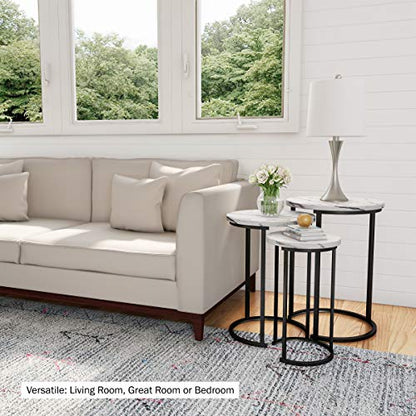 Lavish Home Round Nesting Tables Set of 3, Faux Marble Tabletop, White | 25”H / 22.5”H / 20.25”H Modern Side Tables, Space Saving Accent Table Set, for Living Room, Bedroom, Dorm or Home Office - color: White Marble