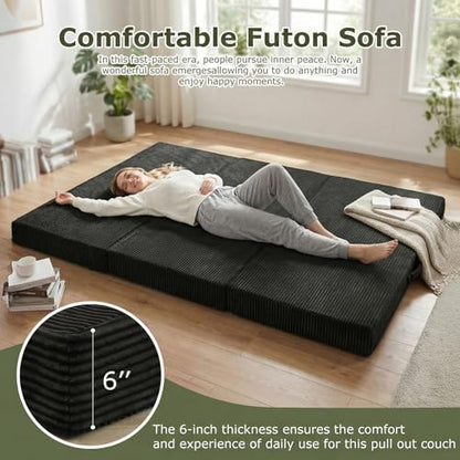 5-in-1 Convertible Sofa Bed, Boneless Couch Loveseat with Removable Cushions & Washable Cover, Futon Sofa Bed with Handle, Pull Out Couch for Small Spaces, Queen Size, Black - color: Black, size: Queen Size-80''L*60''W