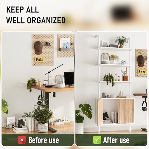 74" Tall Bookshelf with Storage Cabinet, Modern Ladder Shelf with Wood and Metal Frame, Wall Mount Bookcase Open Display Shelf Furniture for Living Room, Bedroom, Home Office, White and Oak - color: White & Oak