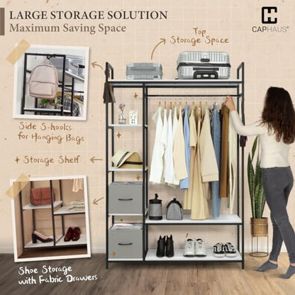 CAPHAUS 979lbs Capacity Heavy Duty Clothing Rack 48" W Metal Garment Rack with Drawers Hanging Rods and Wood Shelves Freestanding Closet Organizer, Black Board - color: Black, size: 48 Inch