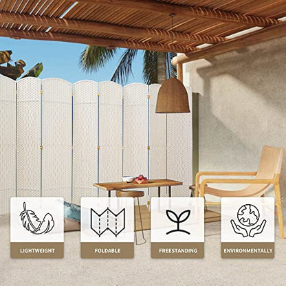 8 Panel Room Divider, 6 FT Wide Folding Screen Room Divider, Off White | Double Hinged Folding Screen Room Dividers for Patio Privacy - color: Off White, size: 8 Panels