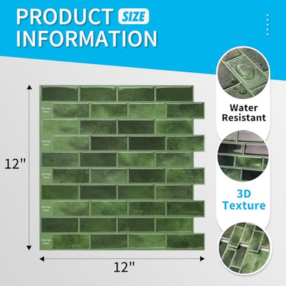 Art3d 10-Pack Marble Tile Peel and Stick Backsplash, 12 x 12 in, Jade Green | Strong Adhesion, Lightweight, Cuttable, Waterproof, Fadeless, Crack Resistant, for Kitchen, Bedroom, Ideal for Recently Moved - color: Jade Green