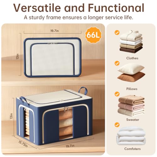 3 Openings Clothes Storage Bins with Metal Frame，66L (navy blue) | Oxford-Gewebe - color: Navy Blue, size: 66L（19.7“X15.7"X13"）
