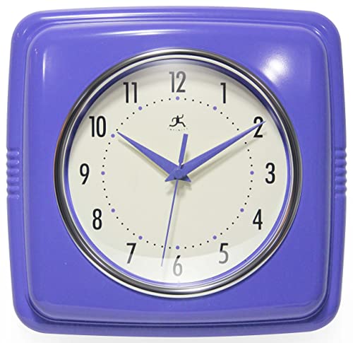 Infinity Instruments 9 Inch Square Clock - Retro Wall Clock - Silent Non-Ticking Mid Century Modern Kitchen Clock Decorative - Veri Peri - color: Veri Peri