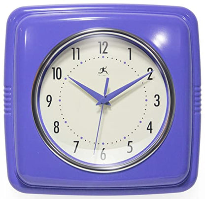 Infinity Instruments 9 Inch Square Clock - Retro Wall Clock - Silent Non-Ticking Mid Century Modern Kitchen Clock Decorative - Veri Peri - color: Veri Peri