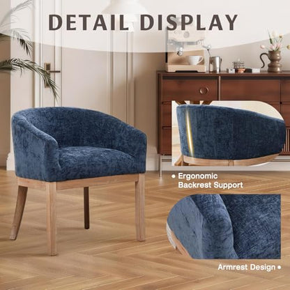 Modern Upholstered Barrel Dining Chair Set of 4, Natural Hardwood Frame, Farmhouse Linen Chairs for Dining Room, Kitchen(Blue) - color: Blue, size: Set of 4