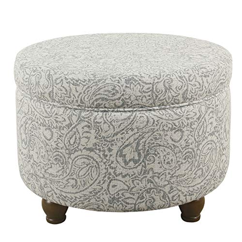 Homepop Home Decor | Upholstered Round Storage Ottoman | Ottoman with Storage for Living Room & Bedroom, Gray Floral - color: Gray Floral
