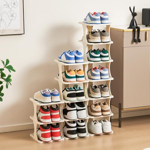 UFORU Vertical Shoe Rack 9 Tier,Narrow Free Standing Shoe Organizer | Shoe Shelf for Dorm,Narrow Shoe Rack for Closet,Entryway,Tall Stackable Plastic Shoe Organizer for Small Spaces,Easy Assembly