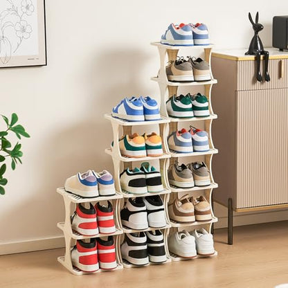 UFORU Vertical Shoe Rack 9 Tier,Narrow Free Standing Shoe Organizer | Shoe Shelf for Dorm,Narrow Shoe Rack for Closet,Entryway,Tall Stackable Plastic Shoe Organizer for Small Spaces,Easy Assembly