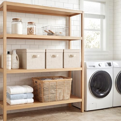 StorageWorks Fabric Storage Bins with Lids, Closet Storage Bins | Lidded Dust-proof, Easy Pull Handles, Foldable, Stackable, Ideal for Clothes Blanket Towel, Jumbo, Rustic Linen, 3-Pack - color: Rustic Linen, size: Jumbo