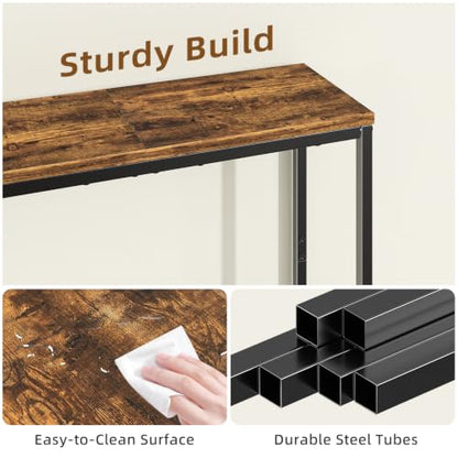 Simple Trending Narrow Side Table, 29.8" Console Table, Rustic Brown | Slim Entryway Table, Metal Frame, Adjustable Feet Pads, Industrial Style Behind Couch Table, for Entryway, Living Room - size: 1-Tier Sofa Table