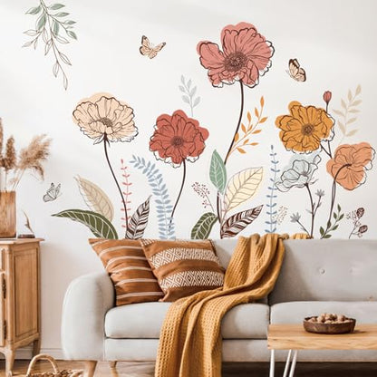 wondever Boho Flower Wall Stickers Wildflower Floral Grass Peel and Stick Wall Art Decals for Living Room Bedroom TV Wall | Peel and Stick, Removable, Wall Art Decals, Wall Decoration, Living Room Bedroom, Office Sofa TV Home Wall Decor