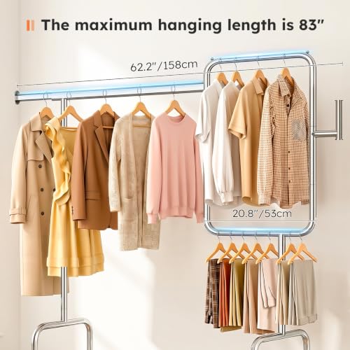 SOLEDI Heavy Duty Partitioned Clothes Rack, 600 LBS Load Metal Garment Rack with Shelves & Lockable Wheels, Rolling Hanging Rack for Bedroom, Laundry Room, Store & Garage (Silver) - color: Silver