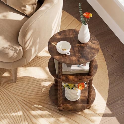 Round Side Table with 3-Tier Shelves, Small End Table with Solid Wood Legs for Living Room Bedroom, Modern Circular Coffee Table Nightstand for Small Spaces, Easy No-Tool Assembly - size: Round(13.2''x13.2''x22.8'')