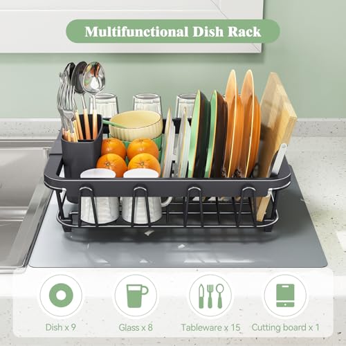 Urackify Dish Drying Rack in Sink, Dish Drainer with Utensil Holder, Black - color: Jet Black, size: Small