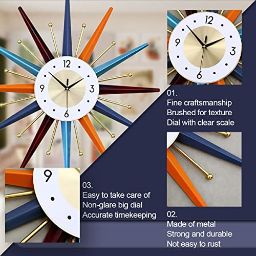 FIELDY Large Wall Clock 31 Inch Mid Century Wall Clocks Starburst Clock Non Ticking Battery Operated 3D Wall Clocks Home Décor for Living Room, Kitchen, Dining Room, Bedroom - size: Large