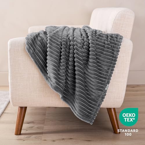 Bare Home Fleece Blanket Luxury Microplush (Full/Queen, Ribbed Grey) | Ultra-Soft Lightweight Blanket for Bed, Sofa, and Couch, Cozy & Warm Blanket - color: 35 - Ribbed Grey, size: Full/Queen