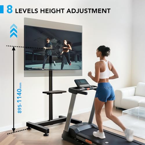 Floor TV Stand with Mount for 13-50 inch Screens, Tilting and Height Adjustable Floor Monitor Stand Mount, Portrait to Landscape, Portable TV Stand with Shelf Holds up to 77lbs Max VESA 200x200mm - size: 13"-50" Mobile TV Stand with Shelf