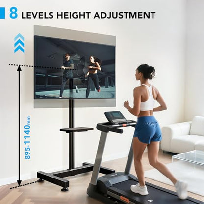 Floor TV Stand with Mount for 13-50 inch Screens, Tilting and Height Adjustable Floor Monitor Stand Mount, Portrait to Landscape, Portable TV Stand with Shelf Holds up to 77lbs Max VESA 200x200mm - size: 13"-50" Mobile TV Stand with Shelf